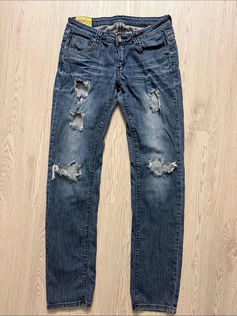 Machine Women's Distressed Blue Straight Leg Jeans